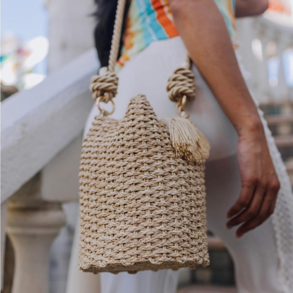 Stylish Tan Woven Bucket Bag